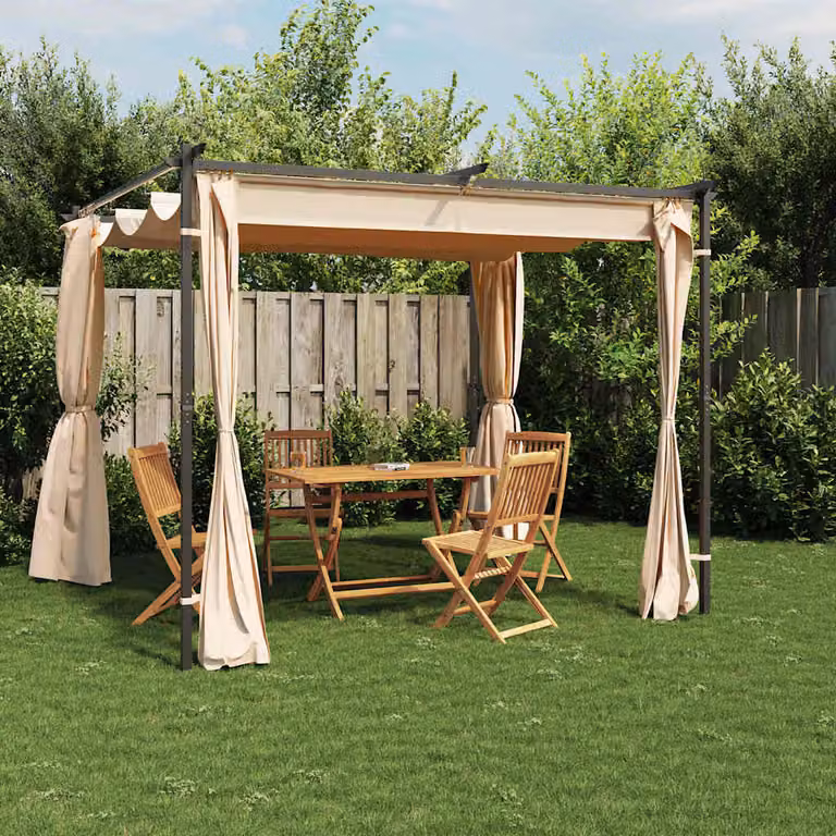 vidaXL Gazebo moderno in acciaio e poliestere con tende beige L/P: 300 x 300 cm, H: 230 cm