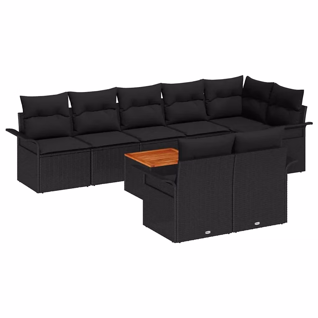 Set Divano da Giardino vidaXL a forma a U in Polyrattan Nero con Cuscini e Tavolino da Esterno – 2