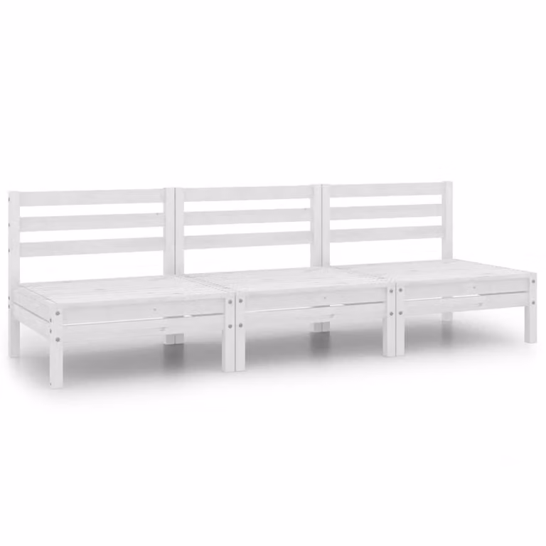 Set Divani da Giardino 3 pz Bianco in Legno Massello di Pino