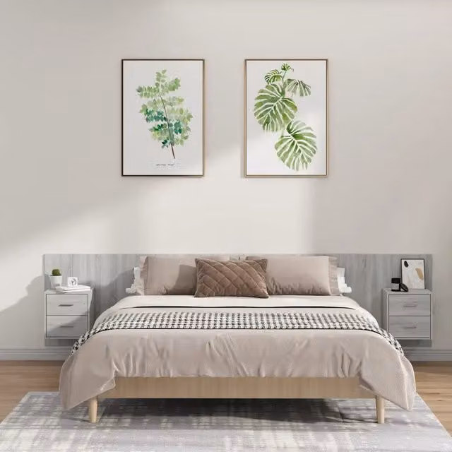 Testiera Letto con Comodini-Testiera con Contenitore in Legno Multistrato Grigio Sonoma 539659