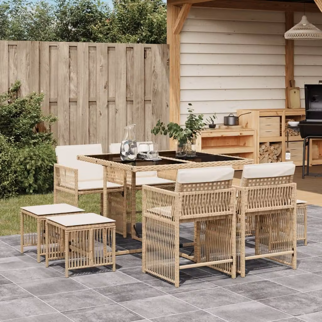 Maison Exclusive - Set da Pranzo da Giardino 9 pz con Cuscini Beige in Polyrattan