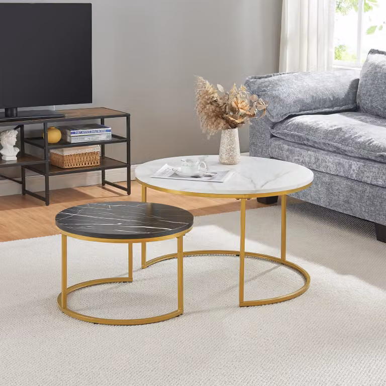 Set di 2 tavolini 'Christchurch' con struttura in metallo effetto marmo, bianco/nero/oro