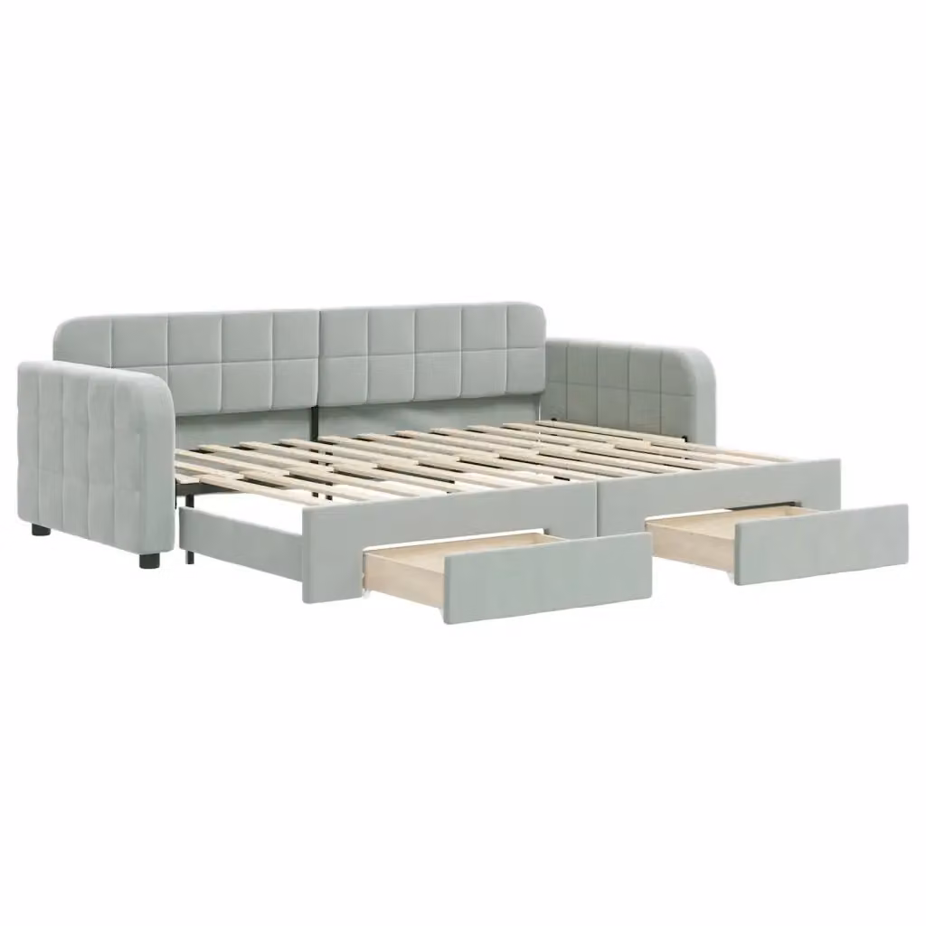 Divano Letto Estraibile con Cassetti vidaXL in Velluto Grigio per Soggiorno e Camera da Letto L/P/H: 223 x 80 x 71 cm – 2