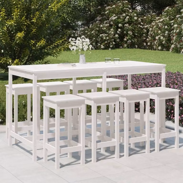 Maison Exclusive - Set Bar da Giardino 9 pz Bianco in Legno Massello di Pino