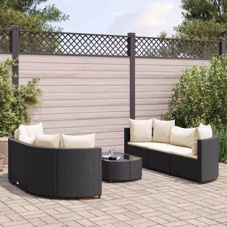 Set Divano da Giardino a L con Polyrattan e Cuscini vidaXL, Colore Nero e Bianco