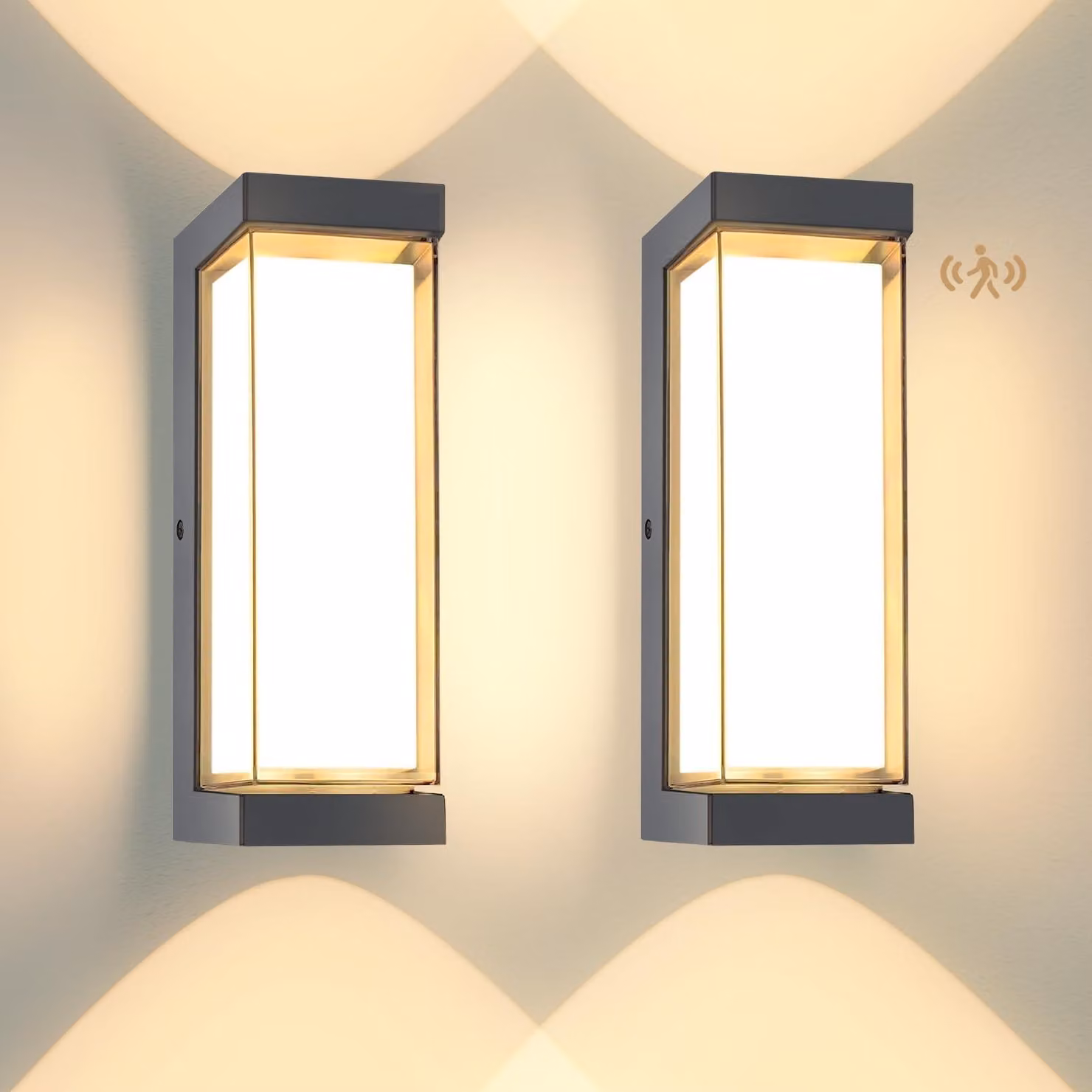 Lampada da parete a LED da 24 W con sensore di movimento, colore antracite, grado di protezione IP65, 3000 lumen