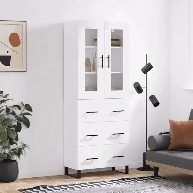 Credenza-Buffet-Armadio da cucina Bianca 69,5x34x180 cm in Legno Multistrato 274085