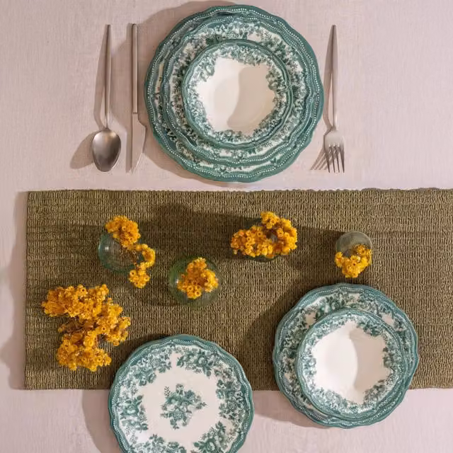 Servizio Piatti Nosifa in Porcellana Bianco con Decorazione Floreale, Set da 24 Pezzi per Adulti