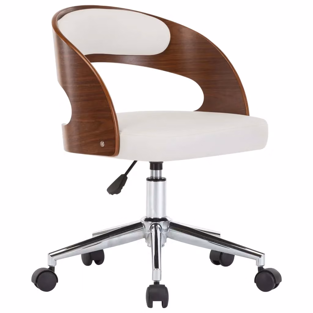 Sedia da ufficio girevole moderna vidaXL in similpelle bianca con base in legno e metallo – 2