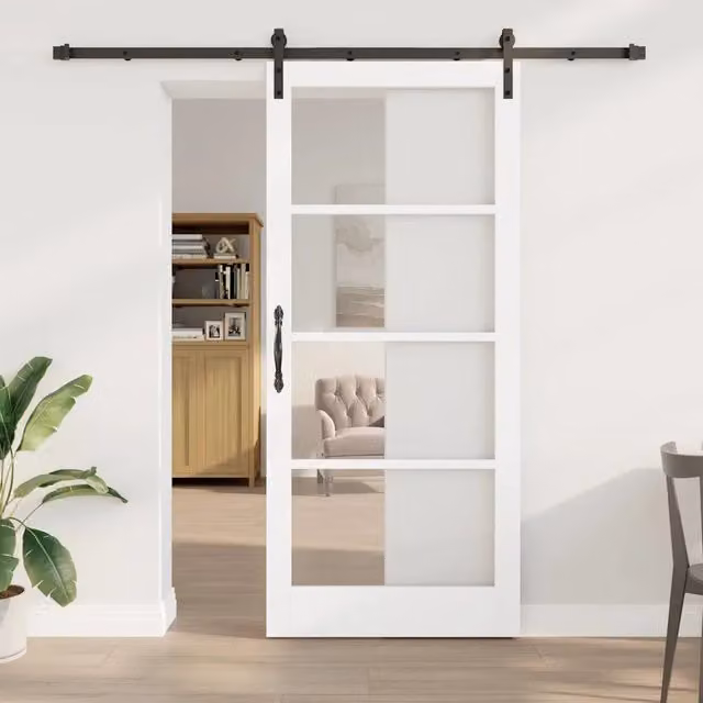 Porta scorrevole minimalista vidaXL in legno e vetro, colore bianco, H: 211 cm x L: 93 cm – 1