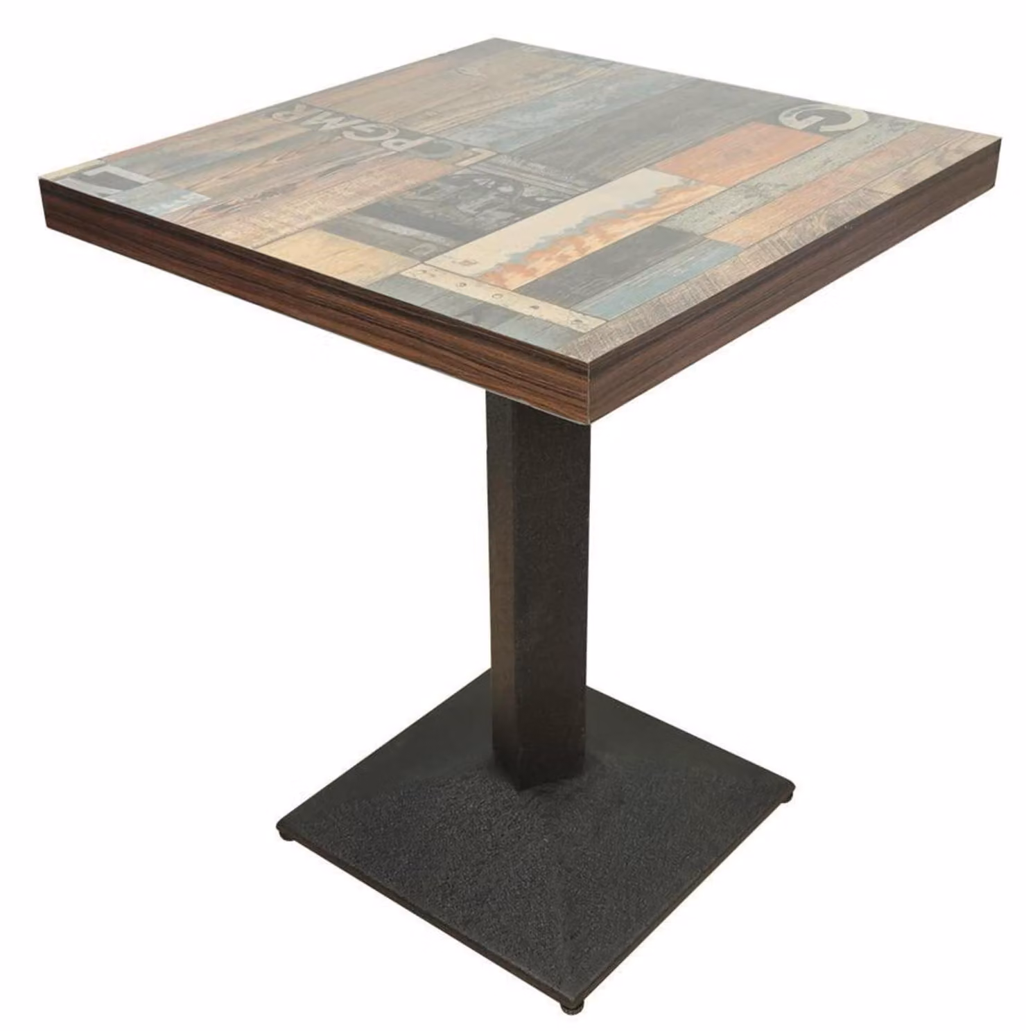 Tavolo quadrato, con una gamba, dimensioni 60 x 60 x 75 cm, in ferro e legno