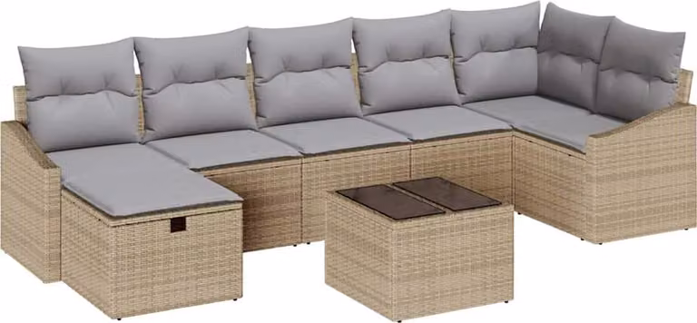 Set di divani con cuscino con archiviazione Beige polyrattan