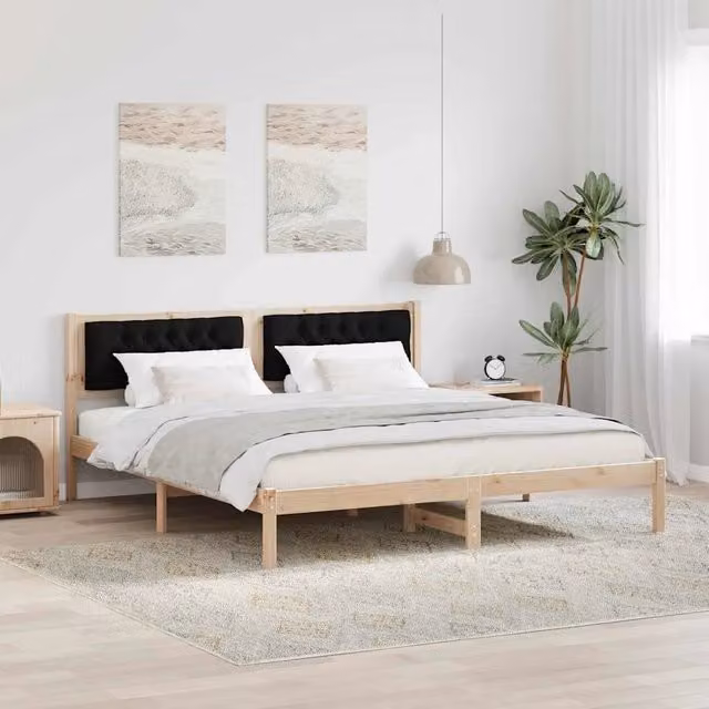 Struttura del letto vidaXL in pino massello nero L/P/H: 205.5 x 165.5 x 85.5 cm, dimensioni 160 x 200 cm