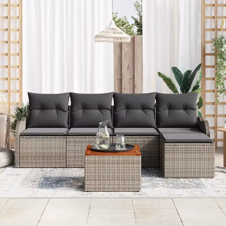 Set Divano da Giardino vidaXL 6 pz a Forma a L Grigio con Tavolino e Pouf in Polyrattan e Acciaio