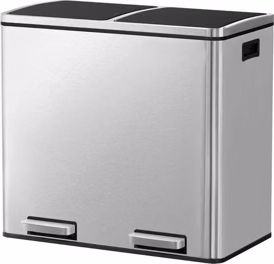 Sistema di separazione dei rifiuti, 2 cassetti, raccolta rifiuti per la cucina, 2 x 24 L, softclose, contenitore interno in plastica, con pedali e maniglie, colore argento, grande