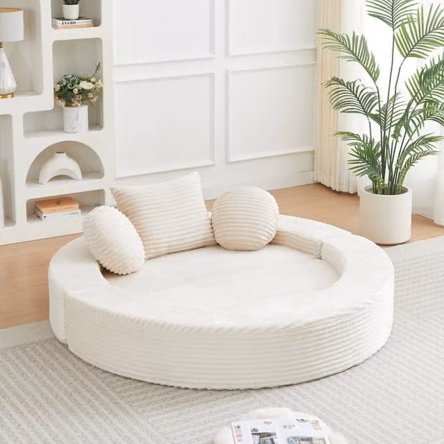 Divano modulare 4 in 1 trasformabile in chaise longue e postazione di lavoro in tessuto a coste - beige