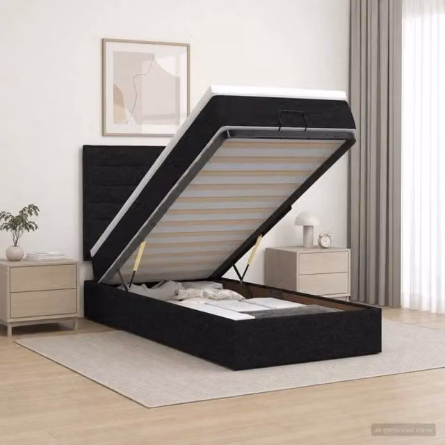 Letto ottomano moderno vidaXL con materasso e base a sollevamento, colore nero, L 100 x P 200 cm – 1
