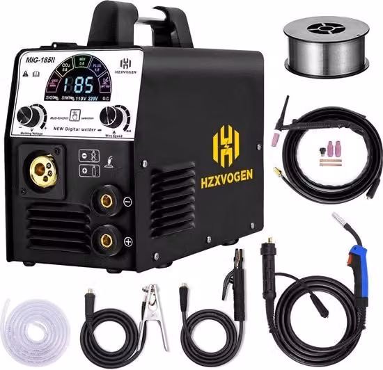 Saldatrice Multifunzione 5 in 1 Hzxvogen MIG/TIG/ARC/MMA/MAG con Mix Gas e Non-Gas, Nero, Kit 3