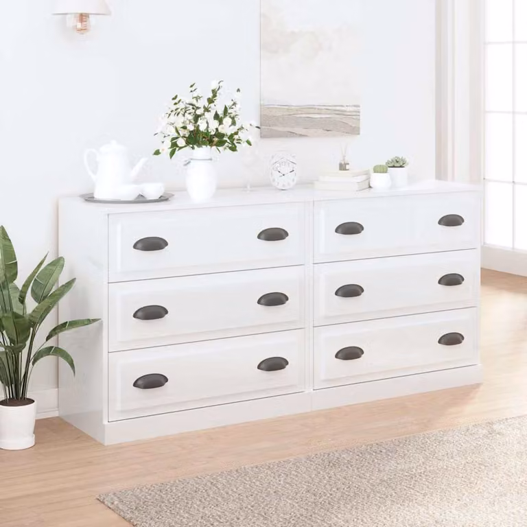Set di 2 credenze vidaXL in legno multistrato e MDF bianco lucido, modello classico da appendere al muro