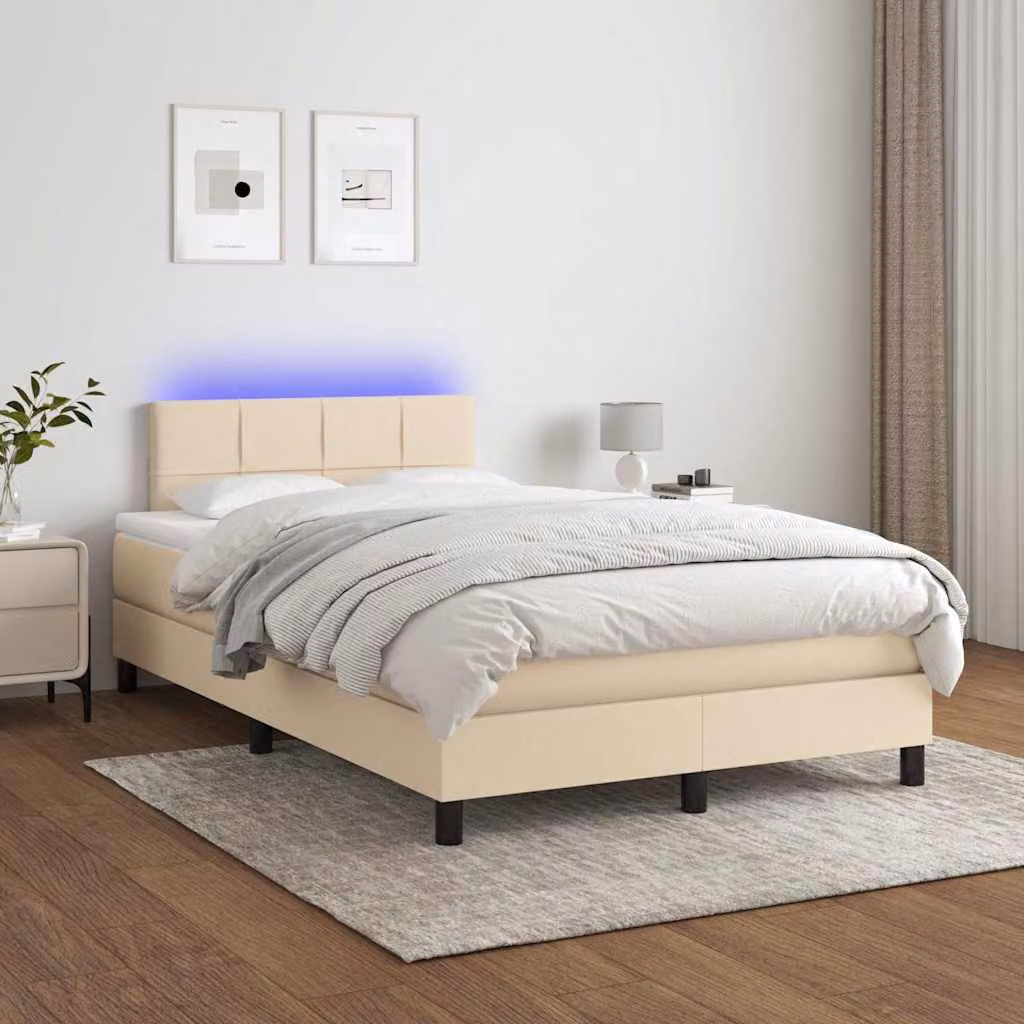 Letto a Molle con Materasso vidaXL in Tessuto con Illuminazione LED e Porta USB, Beige e Bianco, L 120 cm x P 200 cm – 1