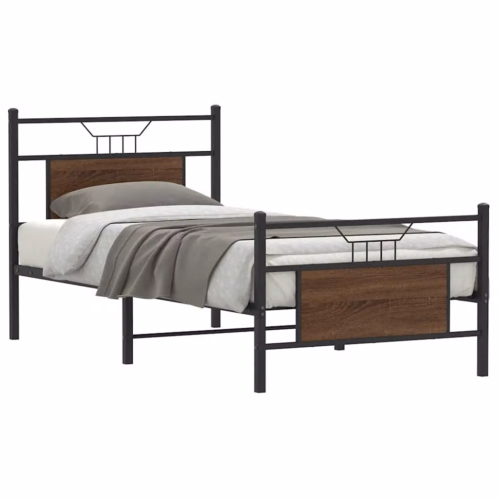vidaXL Giroletto senza Materasso in Rovere Marrone e Metallo L/P/H: 196 x 80,5 x 91,5 cm