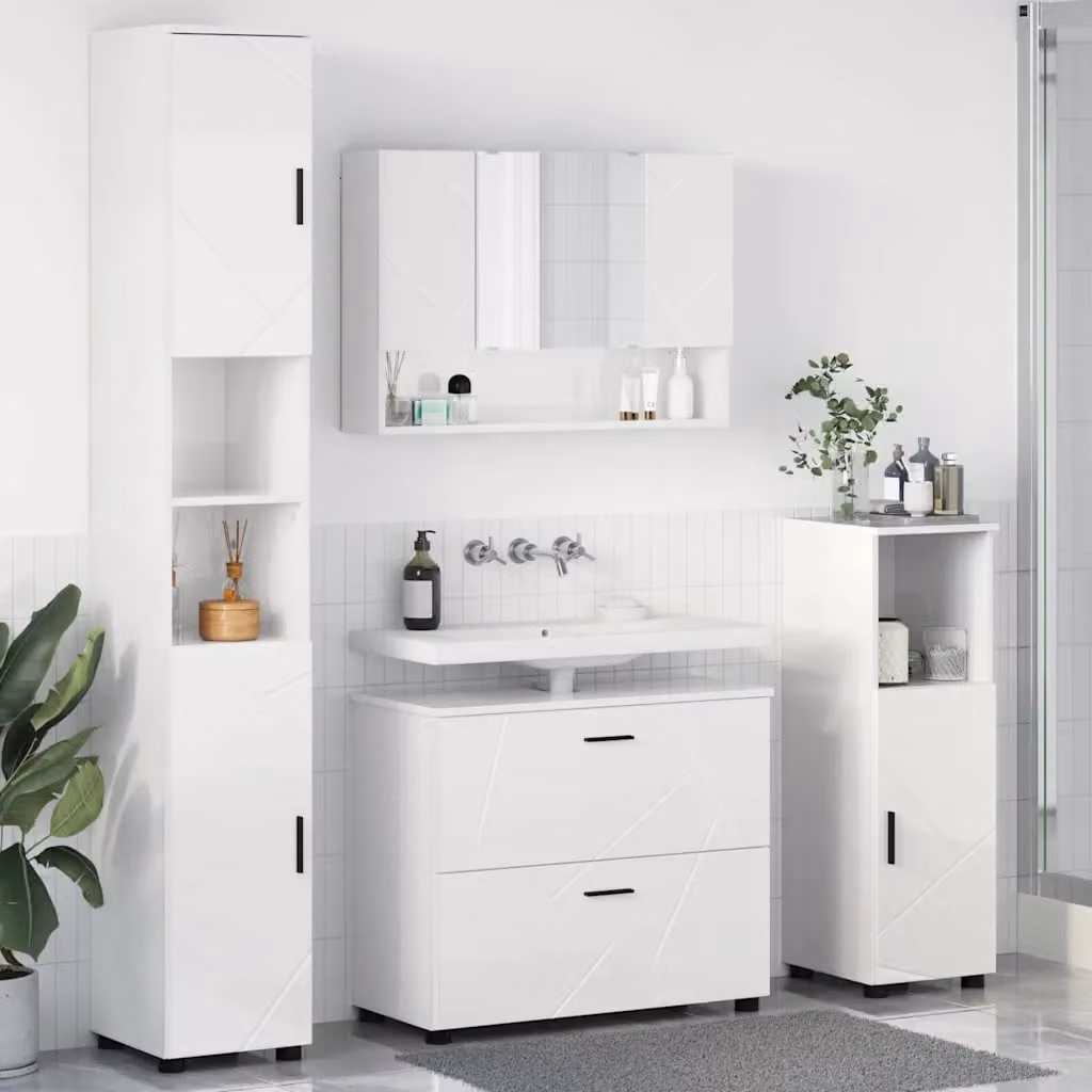 Set di mobili per il bagno vidaXL 4 pezzi Bianco Lucido L/P/H: 35 x 30 x 192 cm