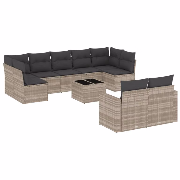 Set Divano Giardino 10 pz con Cuscini Grigio Chiaro Polyrattan