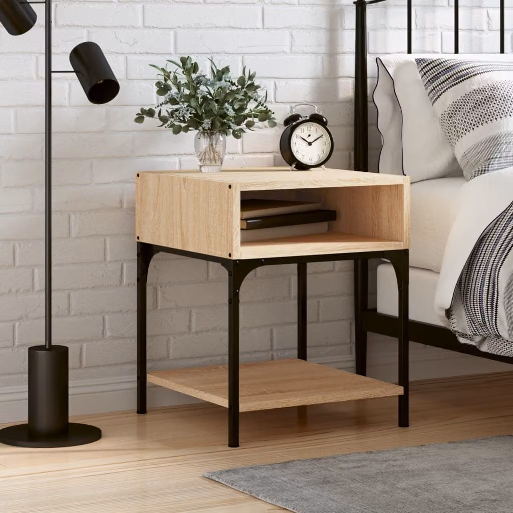 Comodino moderno vidaXL in legno e metallo, colore rovere, L 40 cm x P 41 cm x H 50 cm