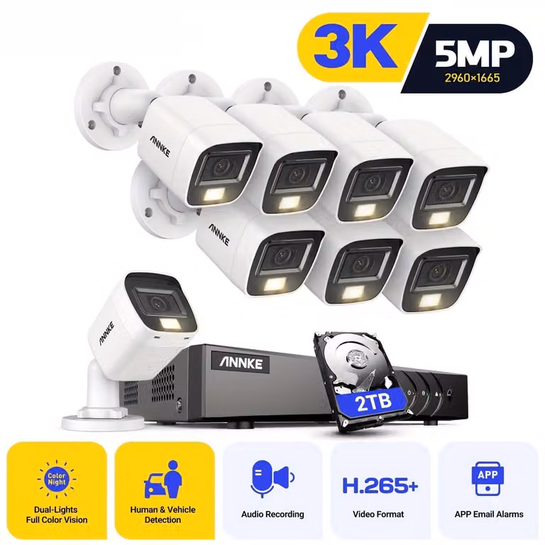 Telecamera di sicurezza - Sistema di videosorveglianza - Telecamera di sorveglianza - Telecamera di controllo - Telecamera IP - 8 unità, risoluzione 3K Ultra-HD