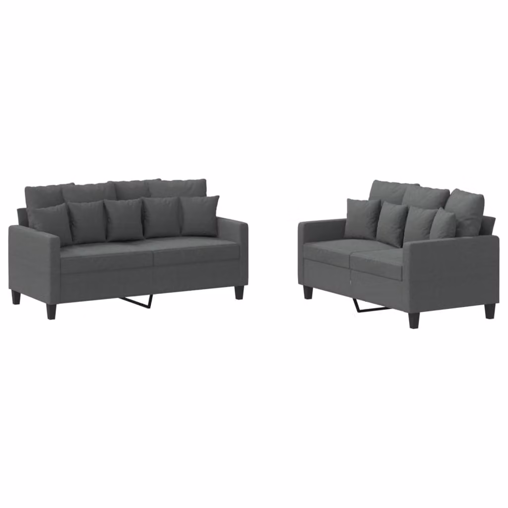 Set di Divani 2 pz con Cuscini Grigio Scuro in Tessuto