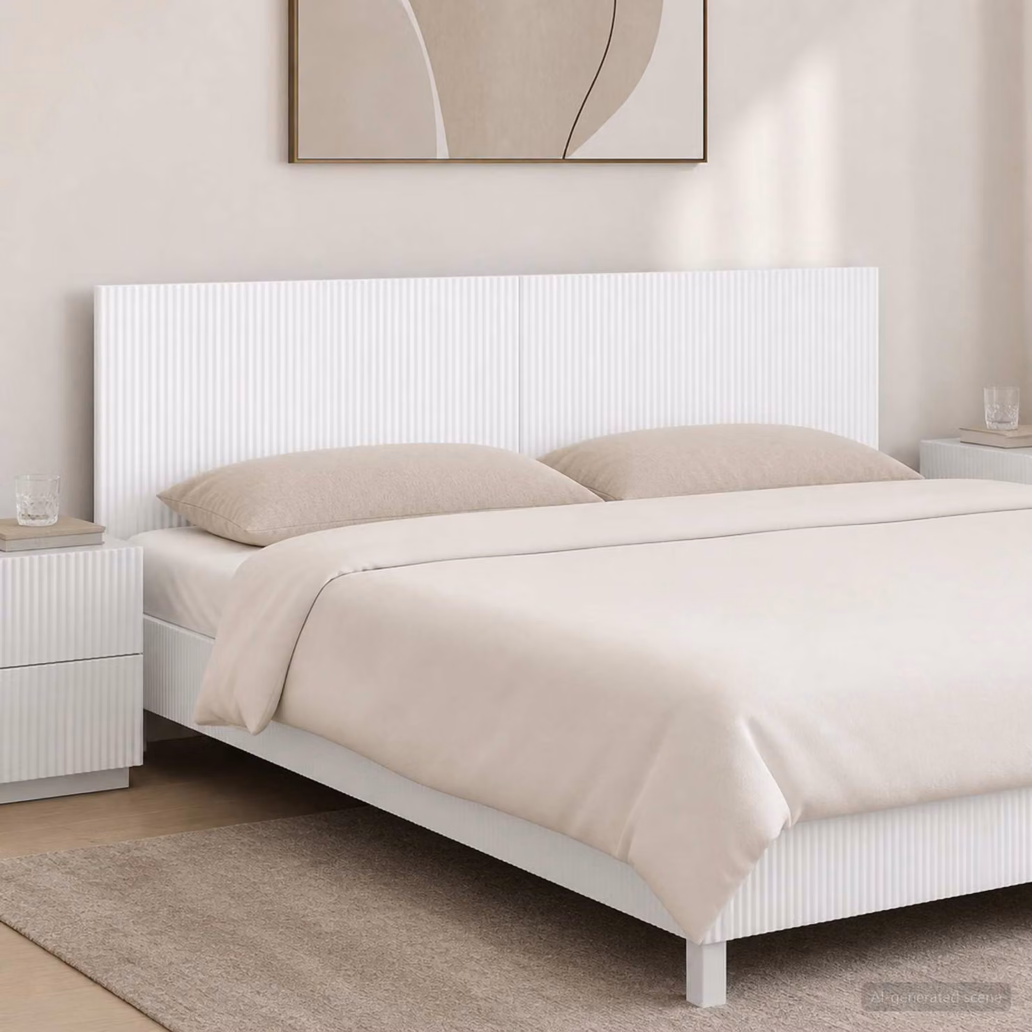 Testiera da muro vidaXL ARNHEM in legno ingegnerizzato bianco con ripiano integrato e scomparti laterali