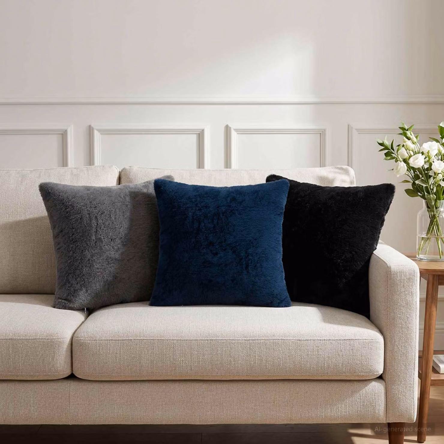 Set di 6 federe vidaXL HOUTEN in ecopelliccia blu navy e grigio, forma quadrata, 35 x 35 cm
