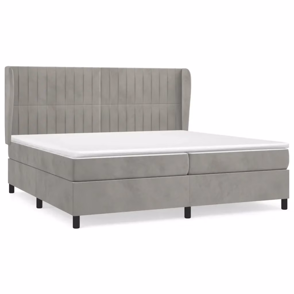 vidaXL Giroletto a Molle con Materasso Ibrido in Velluto Grigio Chiaro L/P/H: 200 x 200 x 5 cm – 2