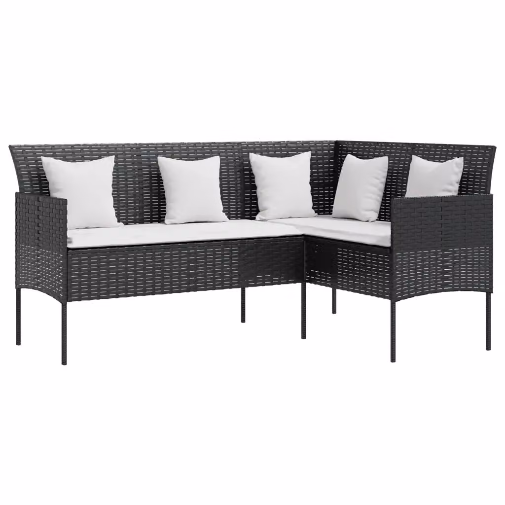 Divano da giardino a forma di L vidaXL con cuscini bianchi e struttura in metallo nero – 2