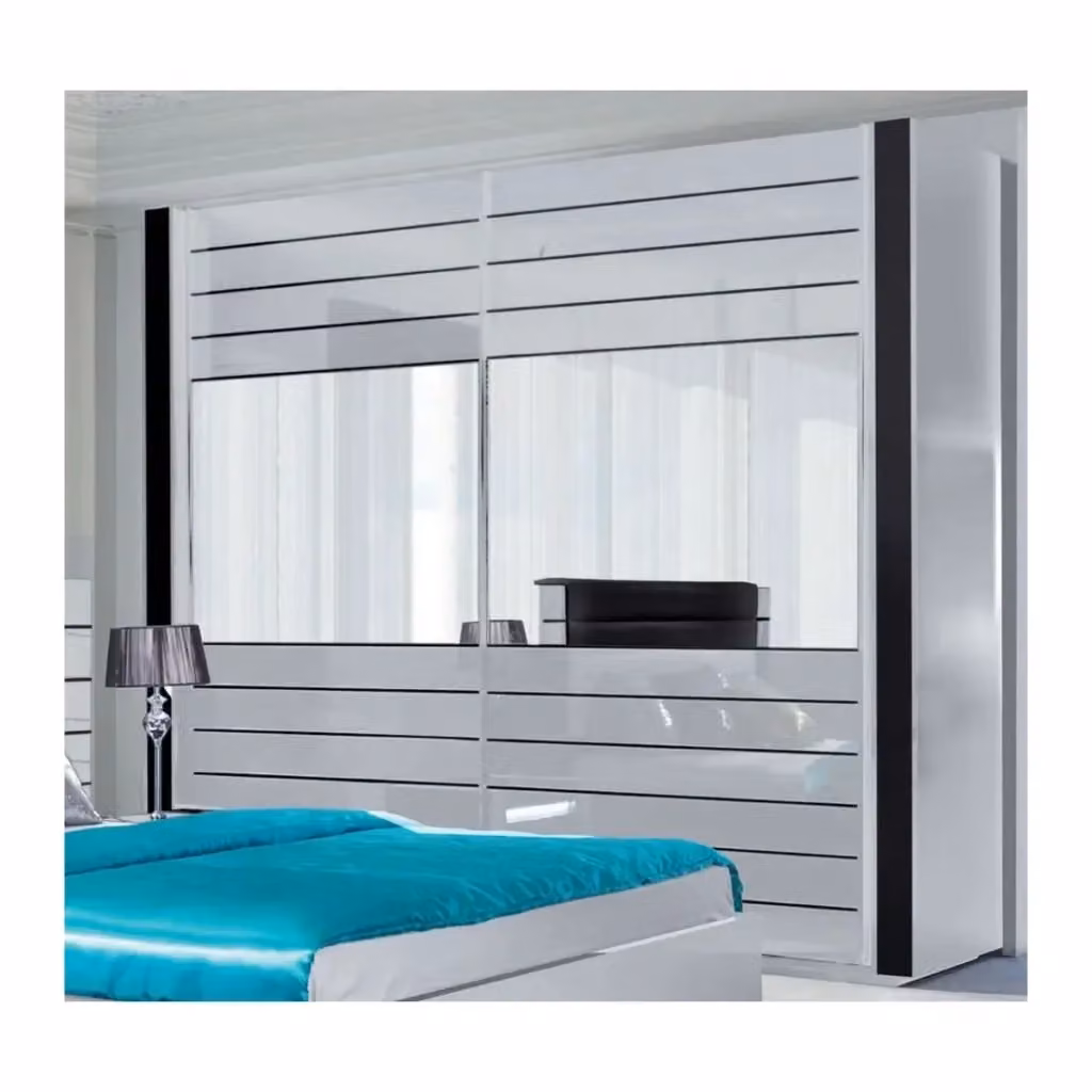 Armadio moderno Meublorama LINA con ante scorrevoli e specchi, bianco e nero, L: 220 cm, H: 225 cm, P: 68 cm – 2