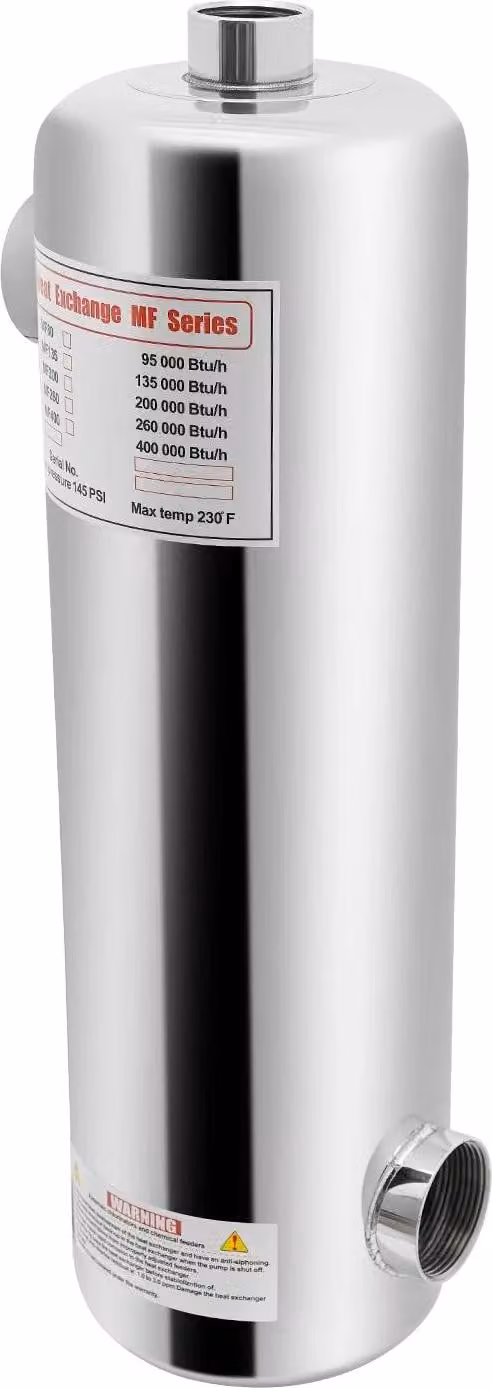 Scambiatore di calore per piscine - JZ27ZH-000100 - 60 kW - Acciaio inossidabile SS304 - Per piscine e spa - Argento