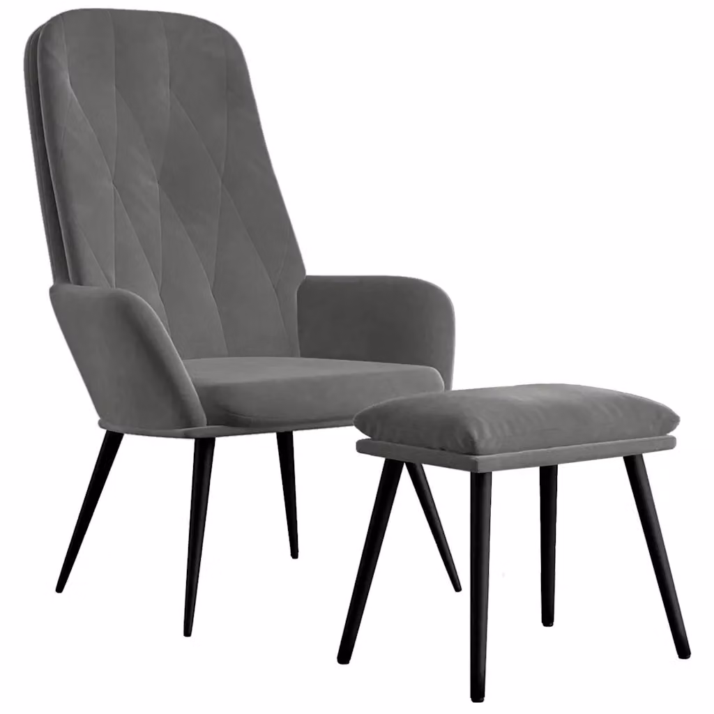 Poltrona Relax con Poggiapiedi vidaXL in Velluto Grigio con Struttura in Metallo – 2