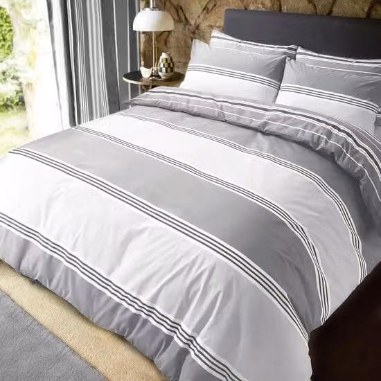 Set di copriletto reversibile Sleepdown con cuscini, motivo a strisce geometriche, Grigio, King L: 220 cm x P: 230 cm