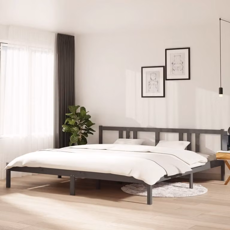 The Living Store Letto in legno massiccio grigio 200x200 cm