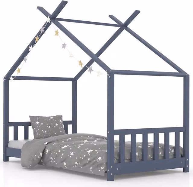 Letto a casetta per bambini in legno massello di pino grigio L: 160 cm, P: 80 cm, H: 147,5 cm
