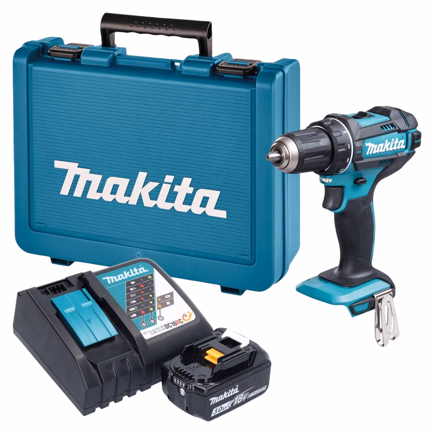 Trapano avvitatore a batteria Makita DDF 482 RF1E 18 V 62 Nm + 1 batteria da 3,0 Ah + caricabatterie + valigetta