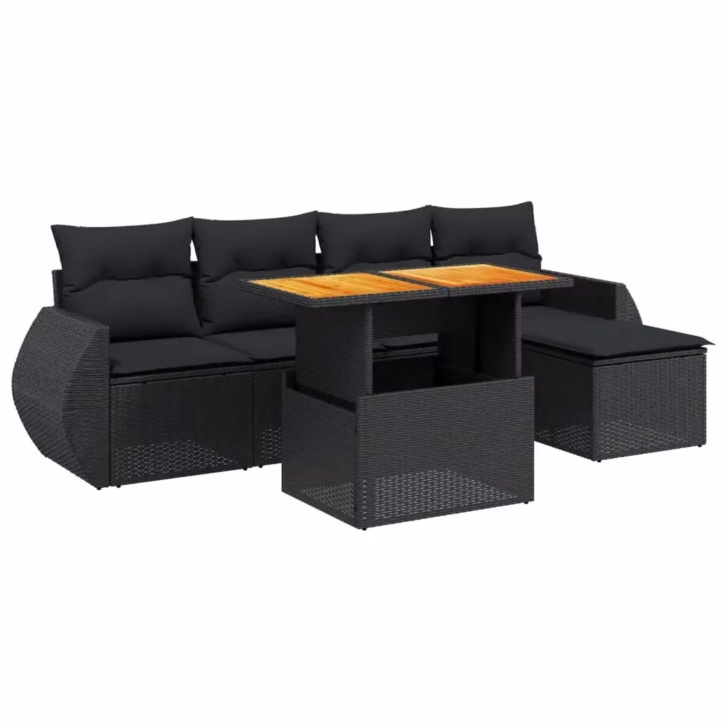 Set Divano da Giardino vidaXL 6 pz in Polyrattan Nero con Cuscini e Ottoman – 2