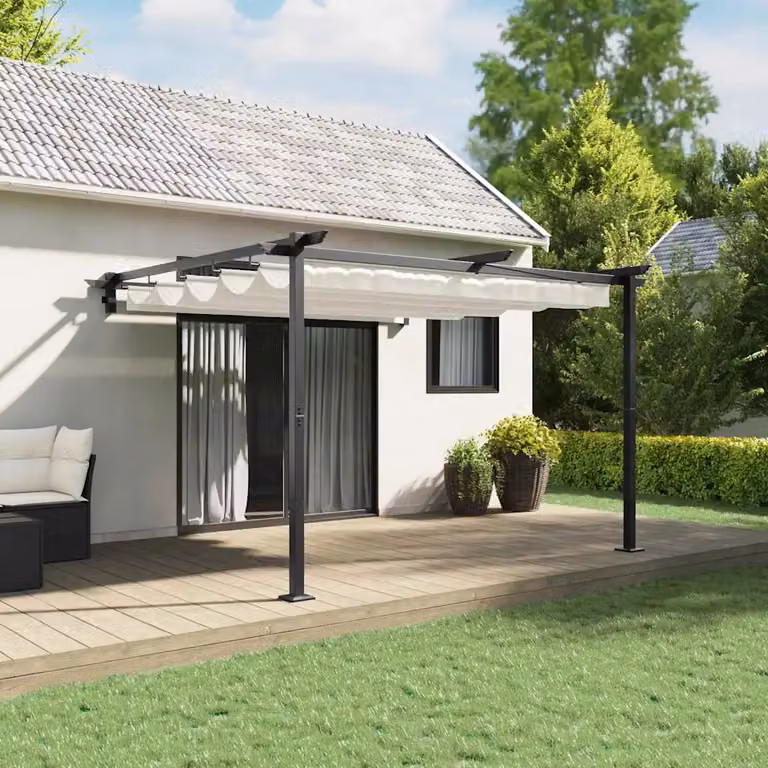 Gazebo vidaXL in acciaio e poliestere beige, L 300 x P 300 x H 200 cm