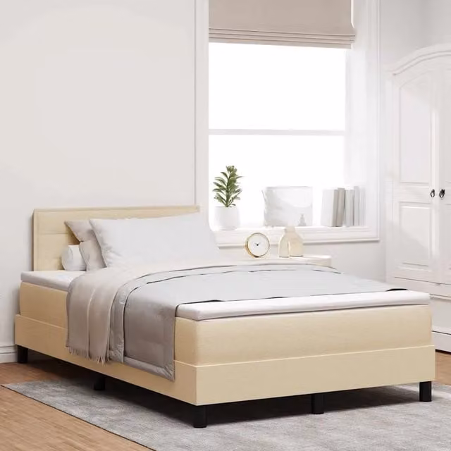 Letto a molle con testiera Crema 120 x 200 cm Tessuto 3338606