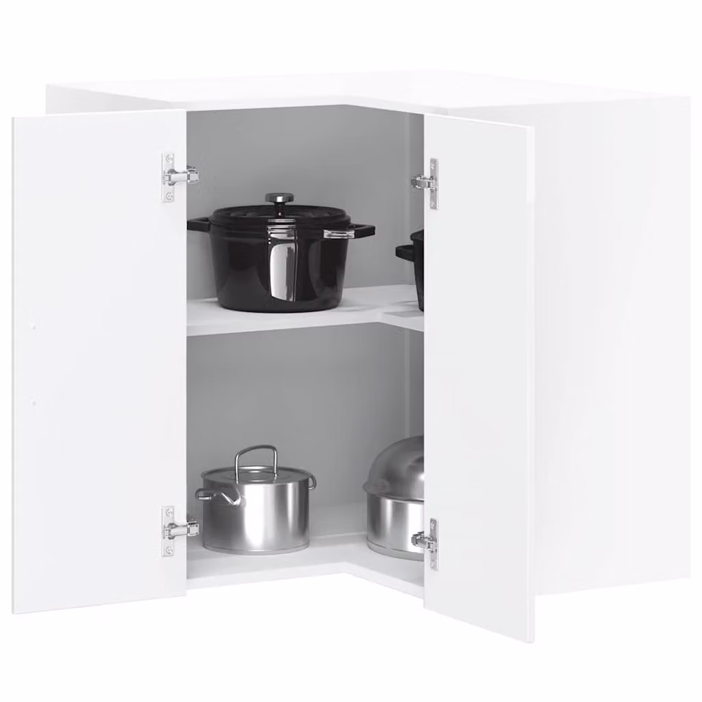 Pensile da cucina ad angolo vidaXL moderno in bianco lucido con ante a battente e ripiani interni