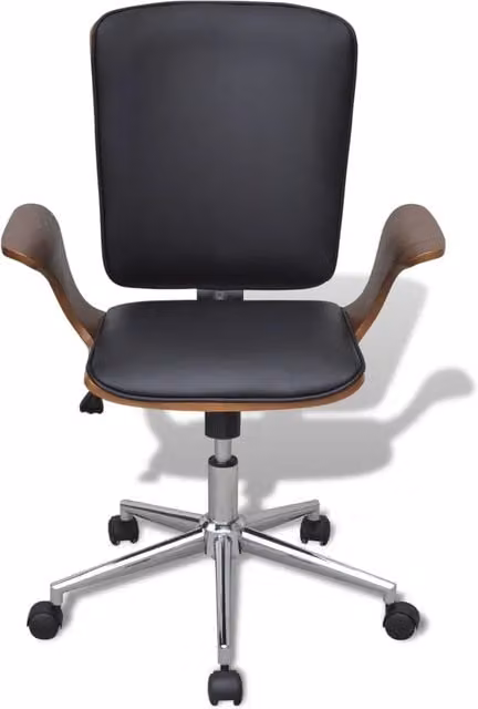 Sedia da Ufficio Girevole Moderna vidaXL in Legno di Noce e Similpelle Nera con Braccioli e Altezza Regolabile – 1