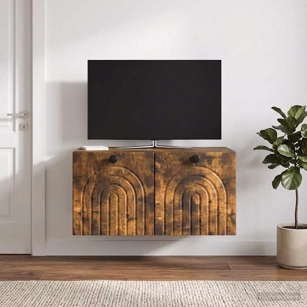 vidaXL Mobile Porta TV da Muro Moderno in Rovere Fumo, L: 59,5 cm, P: 41 cm, H: 30 cm