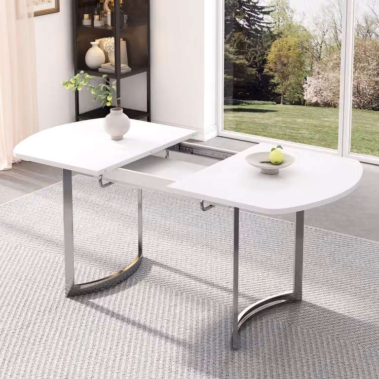 Tavolo da pranzo Flieks Tavolo da cucina allungabile, tavolo da lavoro rettangolare, tavolo da pranzo classico con gambe in metallo argentato, 140/180x80x75,5