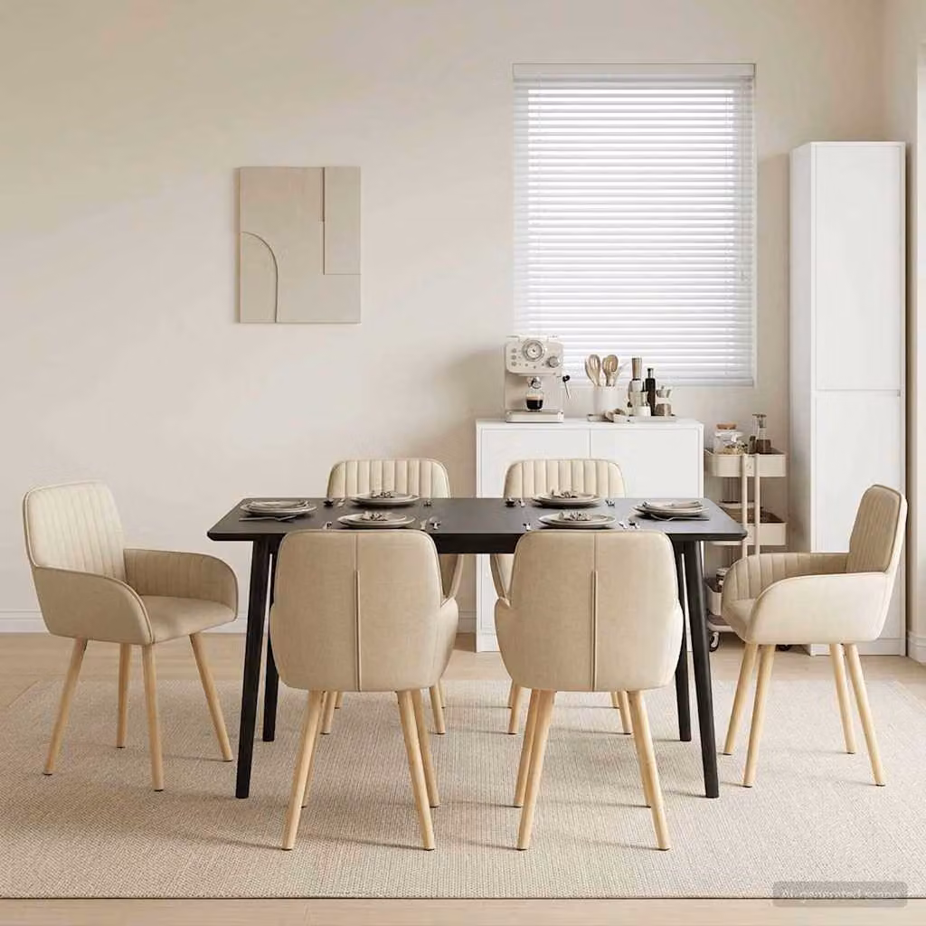 Set di 6 sedie da pranzo vidaXL in tessuto beige con struttura in legno e metallo, L: 56,5 cm, P: 50 cm, H: 87,5 cm