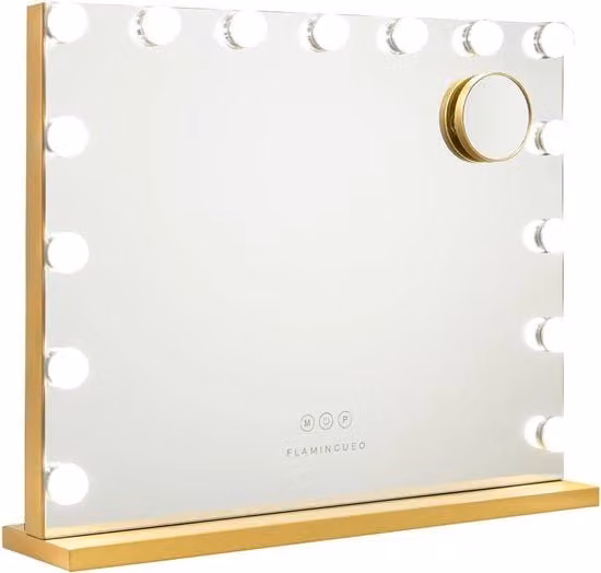 Specchio con Luce - 15 LED - Specchio da Trucco - Controllo a Tasto - Colore Oro